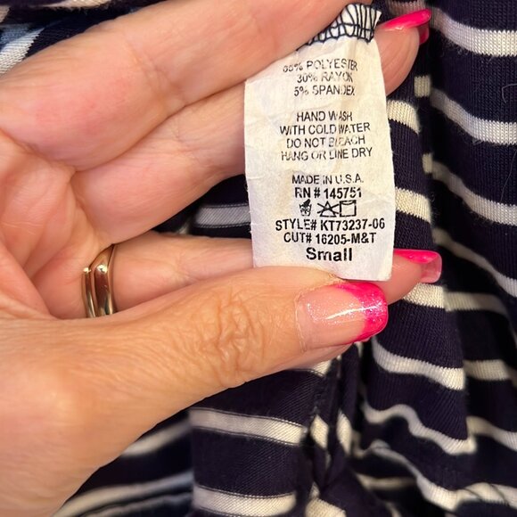 Navy Striped Side Tie Bell Sleeve Top - Picture 2 of 3